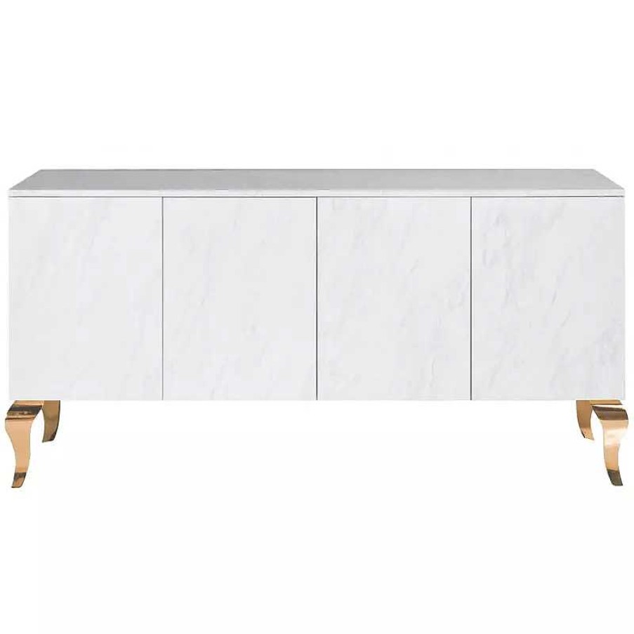 S Jour meubles moss | Buffet / Bahut Design 4 Portes Baroque Effet Marbre Pieds Dor S - Betty Dor E 180Cm Blanc