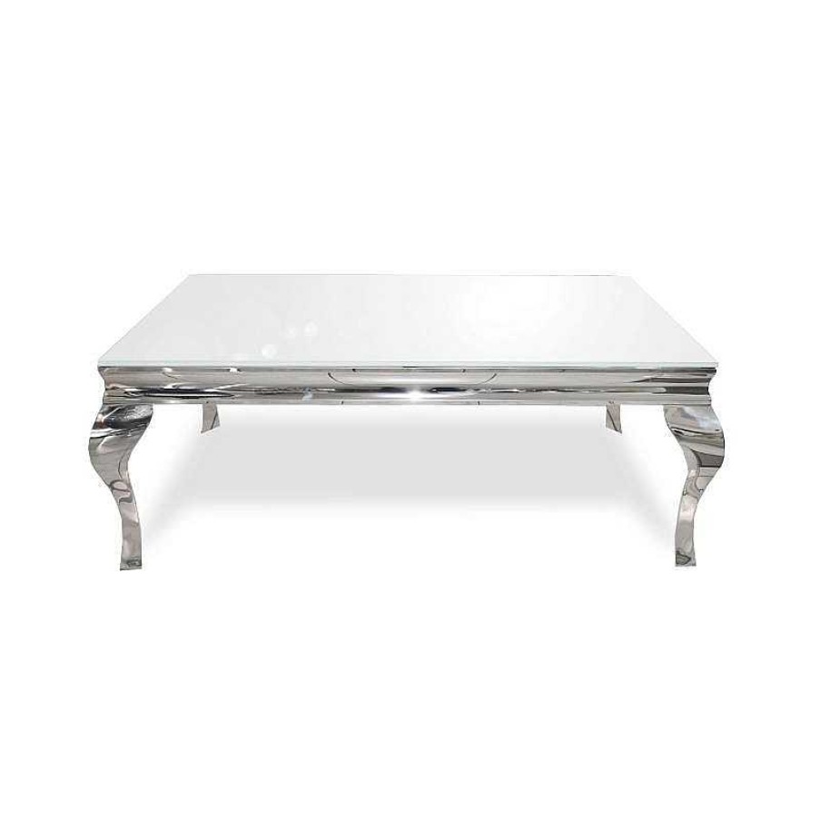 Salon meubles moss | Table Basse Laqu E Baroque Plateau Verre Rectangulaire - Betty 120X70 Blanc