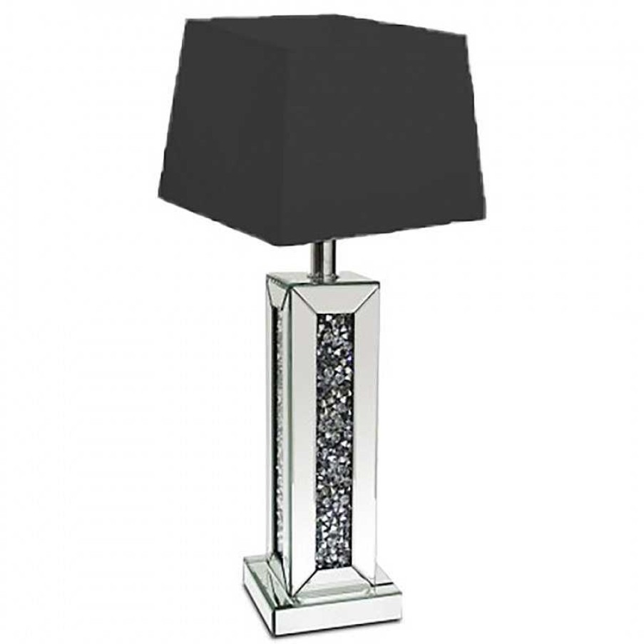 D Coration meubles moss | Lampe Carr E Miroir Et Strass Abat-Jour Noir - Manihi