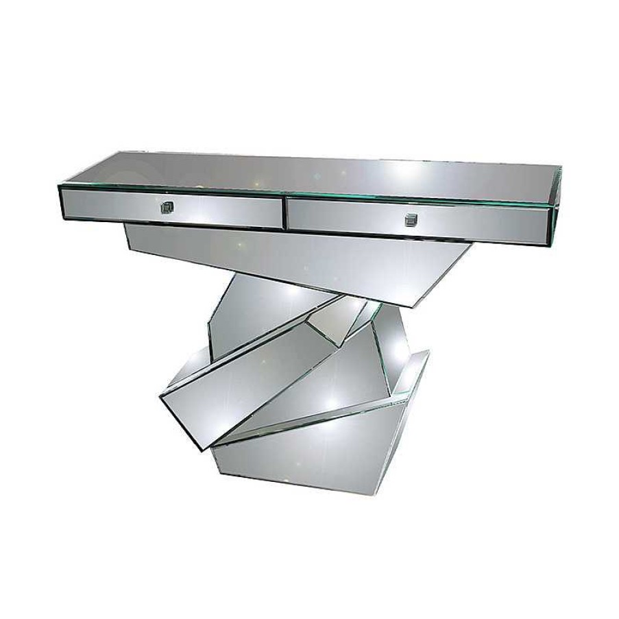 Salon meubles moss | Console 2 Tiroirs Design Miroir - Strate 131Cm Argent