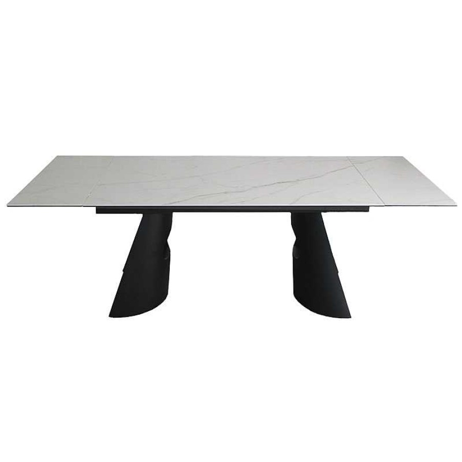 S Jour meubles moss | Table De Salle Manger Extensible C Ramique Blanc Pied M Tal Noir - Gabin 160/240X90 Marbre Blanc