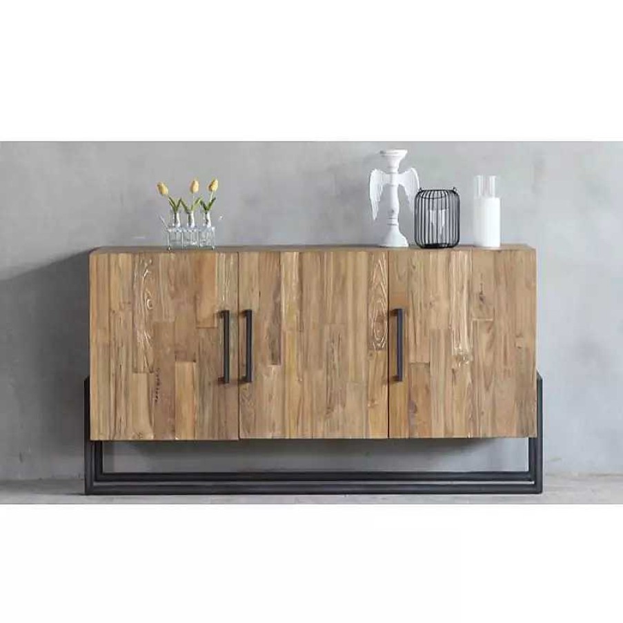 S Jour meubles moss | Buffet / Bahut 3 Portes Bois Et M Tal Style Industriel - Canberra 166Cm Bois Clair 1