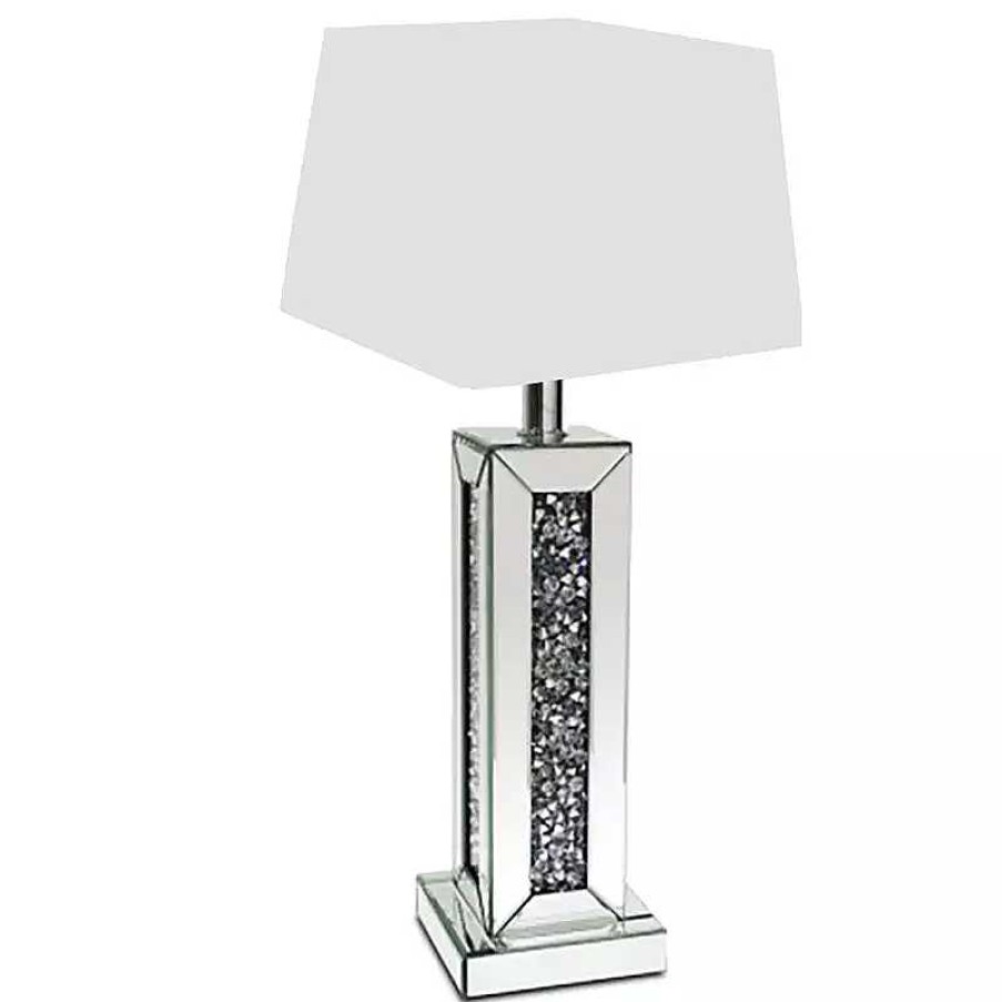 D Coration meubles moss | Lampe Carr E Miroir Et Strass Abat-Jour Blanc - Manihi