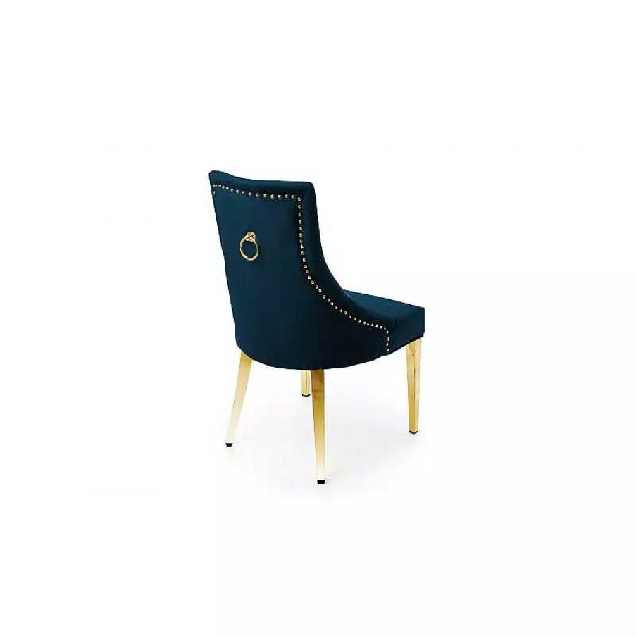 S Jour meubles moss | Chaise En Velours Capitonn E Avec Poign E, Pieds Dor S - Romane Dor E Bleu