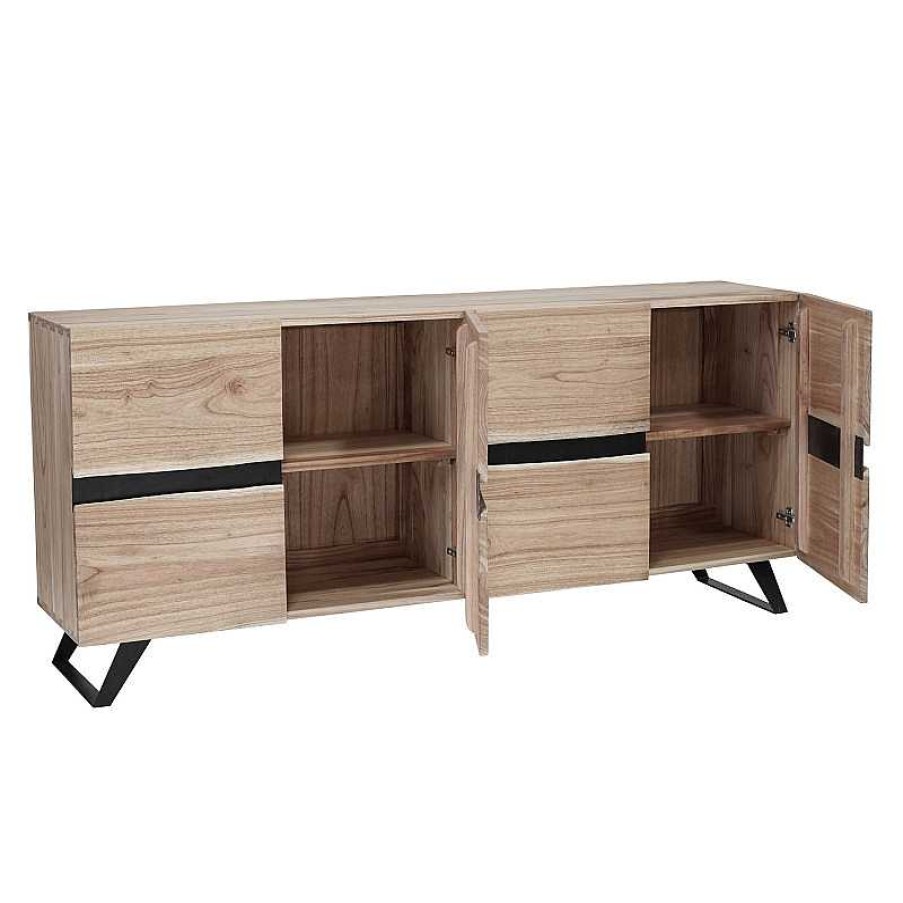 S Jour meubles moss | Buffet / Bahut 4 Portes Bois Et Pieds M Tal - Palerme 198Cm