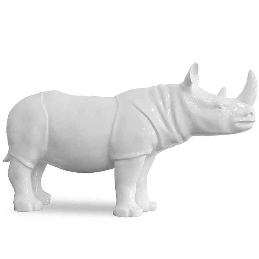 D Coration meubles moss | Statue Laqu E Design Blanc Int Rieure/Ext Rieure 56X101Cm - Rinoceros