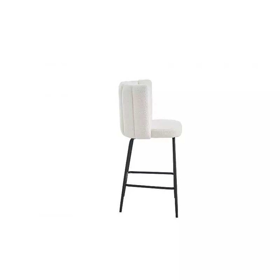 S Jour meubles moss | Tabouret De Cuisine Bouclette Effet Peau De Mouton - Soline 65Cm Blanc