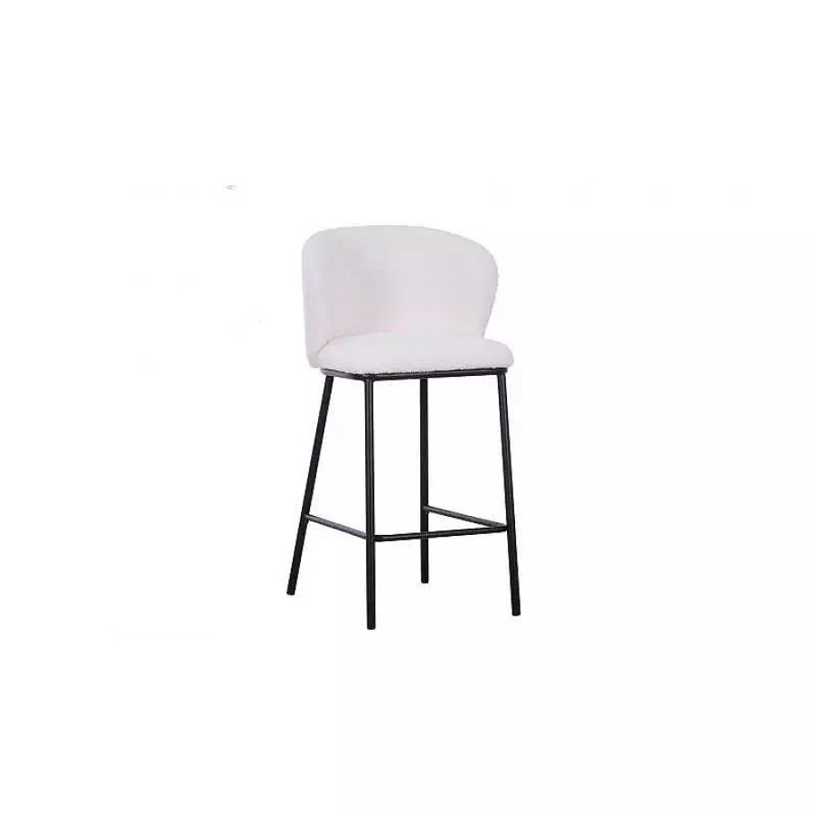 S Jour meubles moss | Tabouret De Cuisine Bouclette Effet Peau De Mouton - Lise 65Cm Blanc