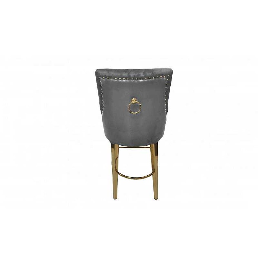 S Jour meubles moss | Tabouret De Cuisine Capitonn En Velours Avec Poign E - Romane Dor 65Cm Gris