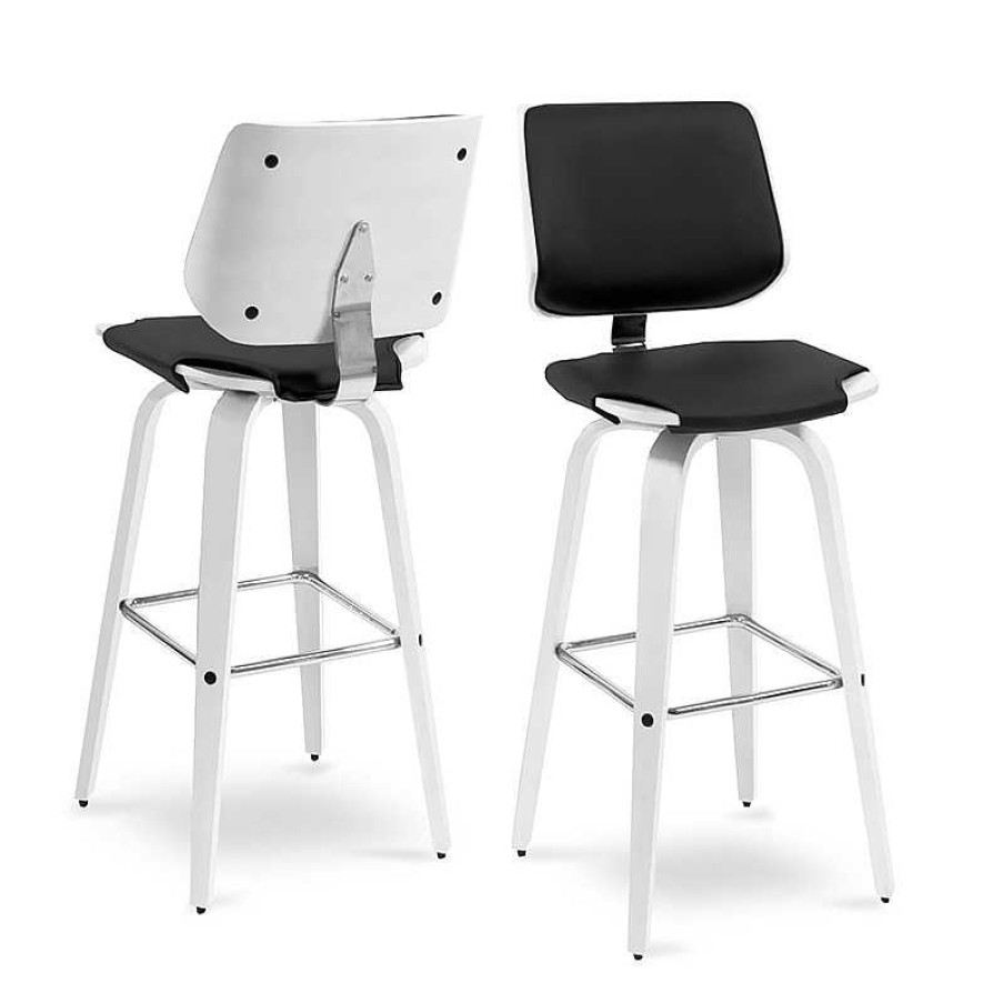 S Jour meubles moss | Tabouret De Bar Design Avec Pieds Bois Blanc - Hambourg 77Cm Noir