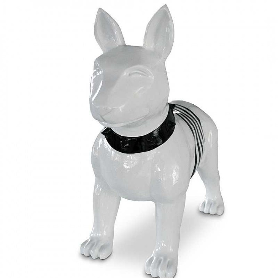 D Coration meubles moss | Statue Design Ext Rieure Chien Blanc Rayures Noires - Bullterrier