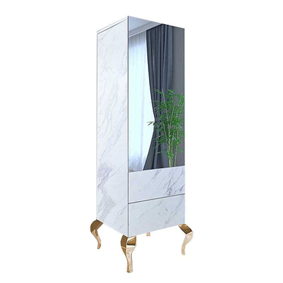 Salon meubles moss | Colonne De Rangement Effet Marbre Baroque Moderne Pieds Dor S - Betty Doree Blanc