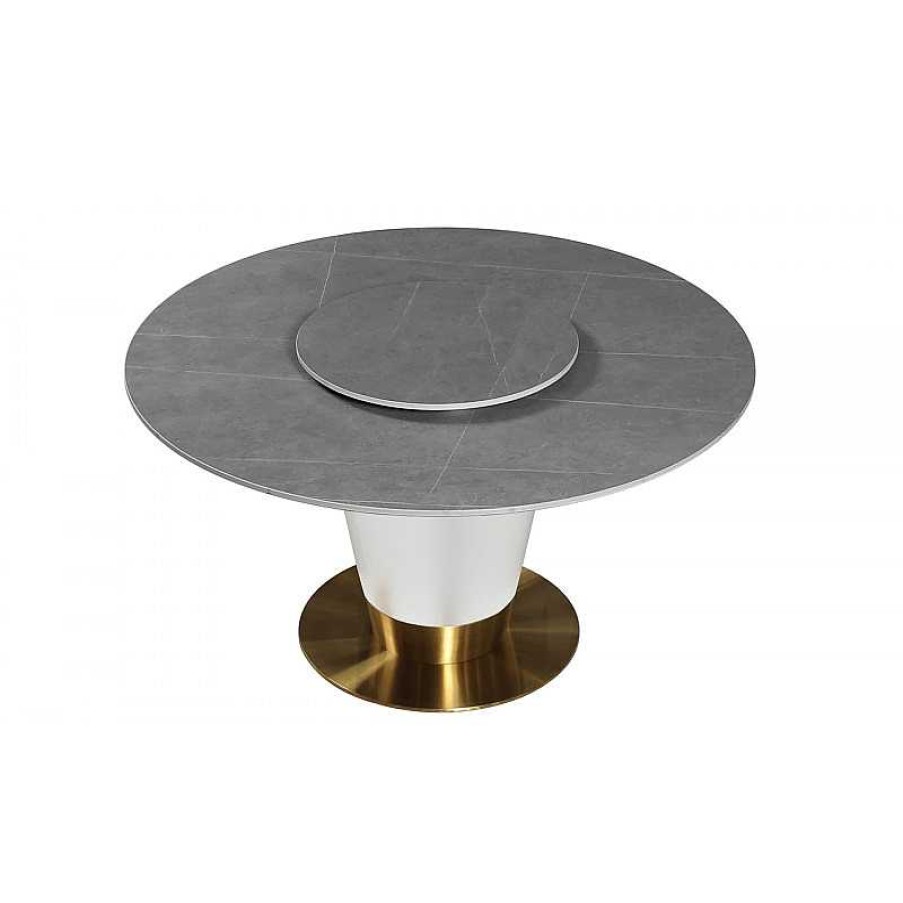 S Jour meubles moss | Table Ronde Plateau En C Ramique Pied Metal Blanc - Naples 150 Gris