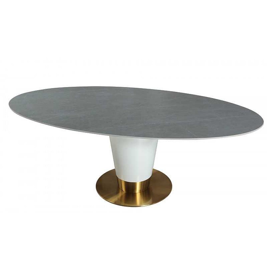 S Jour meubles moss | Table Ovale Plateau C Ramique Effet Marbre Pied Blanc - Turin 220X110 Gris