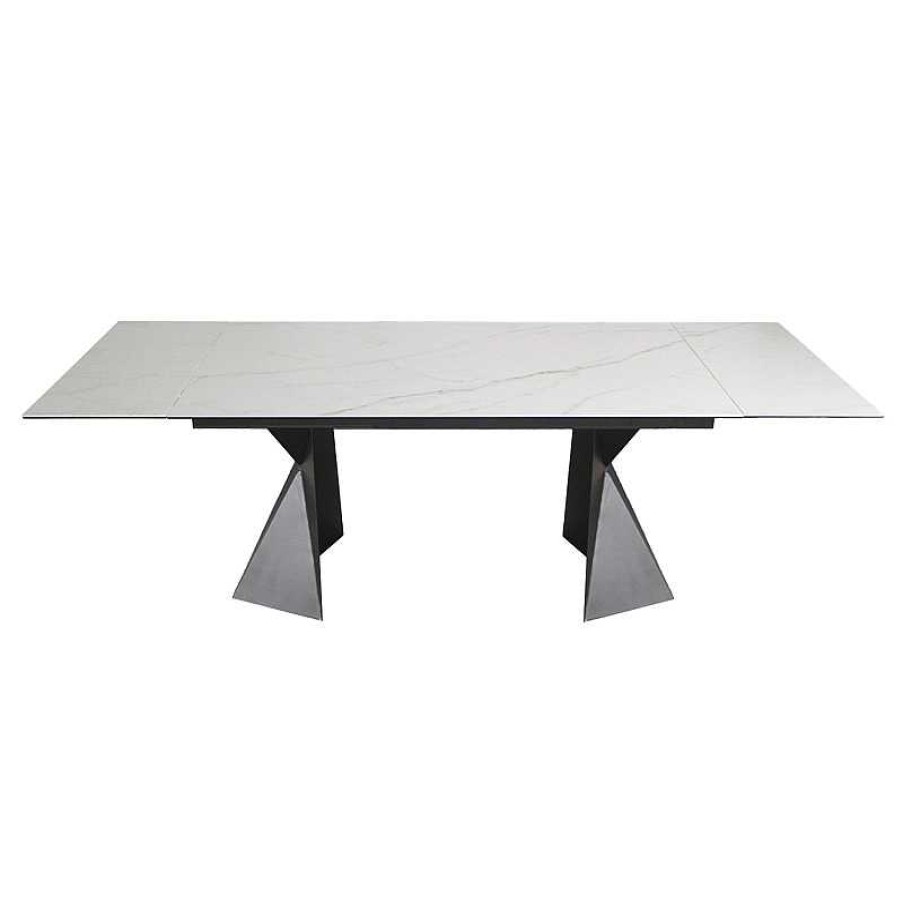 S Jour meubles moss | Table De Salle Manger Extensible C Ramique Blanc Pied M Tal Noir - Justin 160/240X90