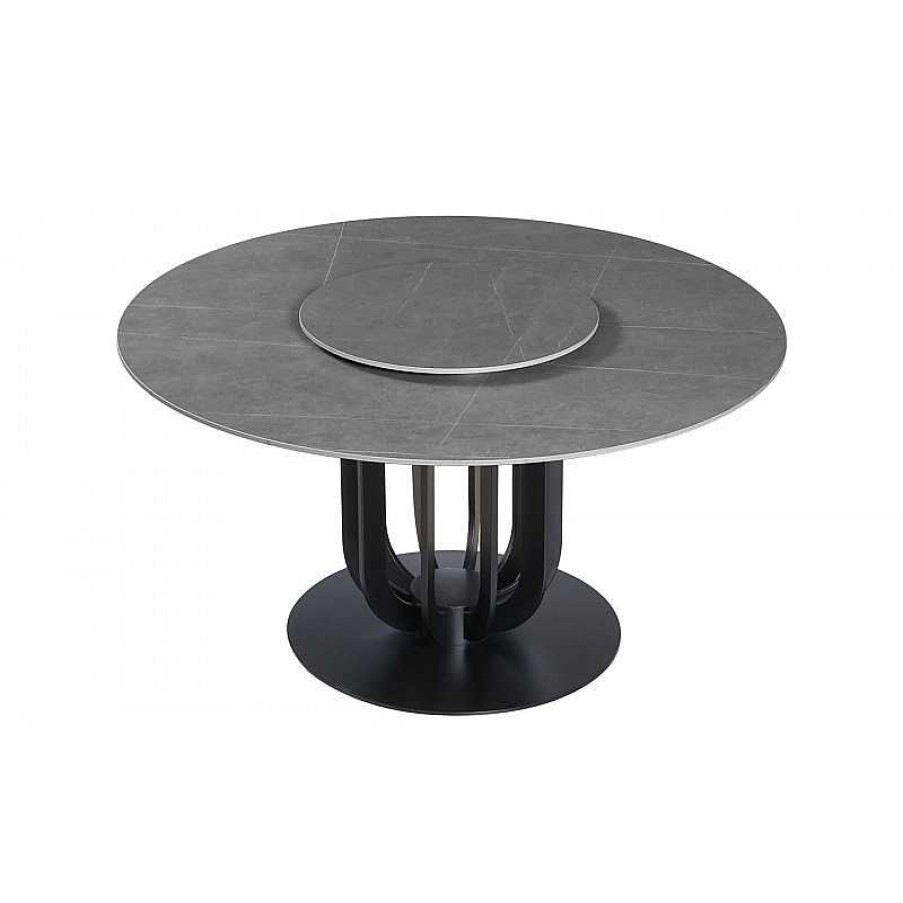 S Jour meubles moss | Table Ronde Plateau C Ramique Pied Noir - Bertille 135 Gris