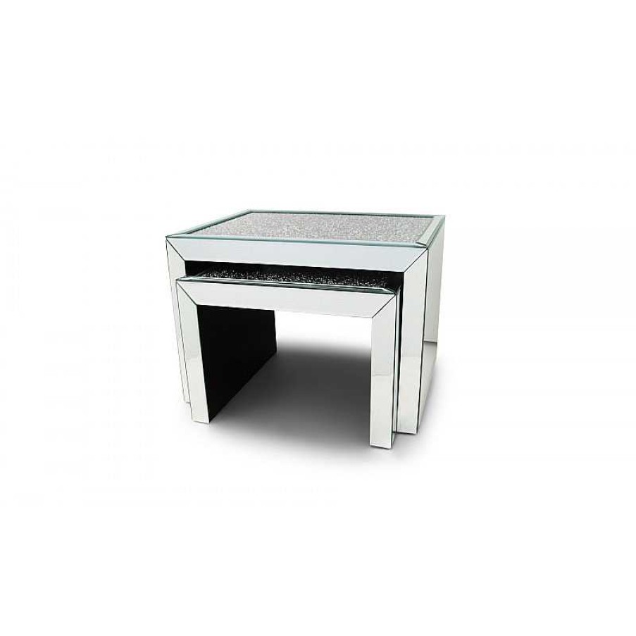 Salon meubles moss | Tables Basses Gigognes En Miroir Et Strass - Manihi Argent