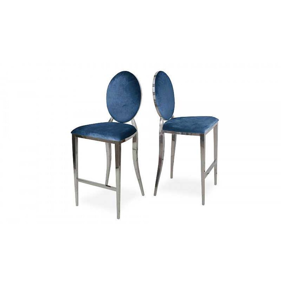 S Jour meubles moss | Tabouret De Bar Style Baroque En Velours - Palmyr 75Cm Bleu