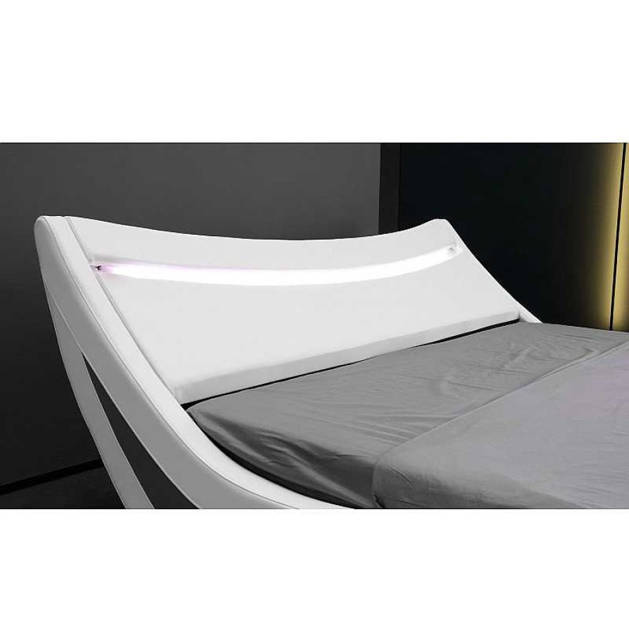 Chambre meubles moss | Lit Design Contemporain Avec Clairage Led - Olympe Blanc / Gris