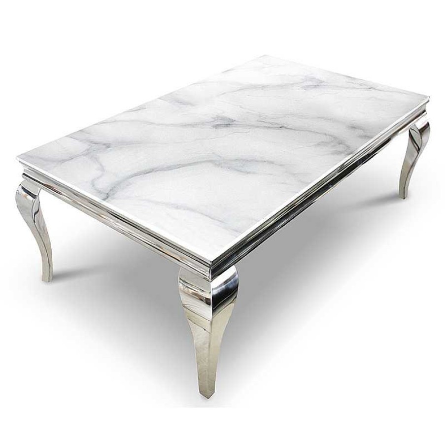 Salon meubles moss | Table Basse Effet Marbre Baroque Rectangulaire - Betty 120X70 Blanc