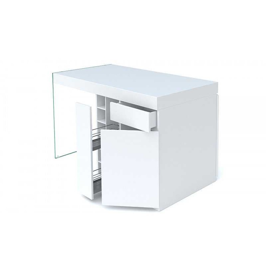 S Jour meubles moss | Ilot Central De Cuisine Avec Pied En Verre - Crystalline 150X80 Blanc