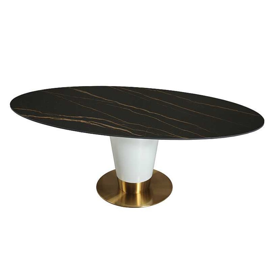 S Jour meubles moss | Table Ovale Plateau C Ramique Effet Marbre Pied Blanc - Turin 220X110 Noir