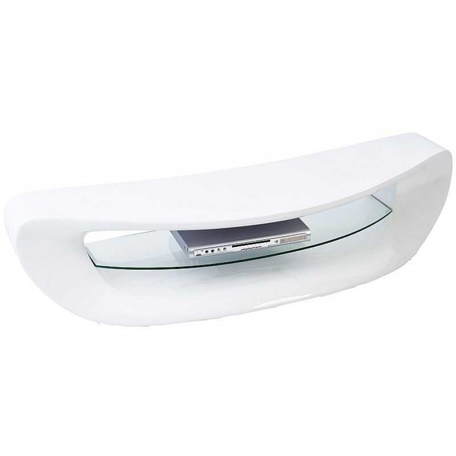 Salon meubles moss | Meuble Tv Laqu Avec Support En Verre Et Clairage Led - Curvy 160Cm Blanc