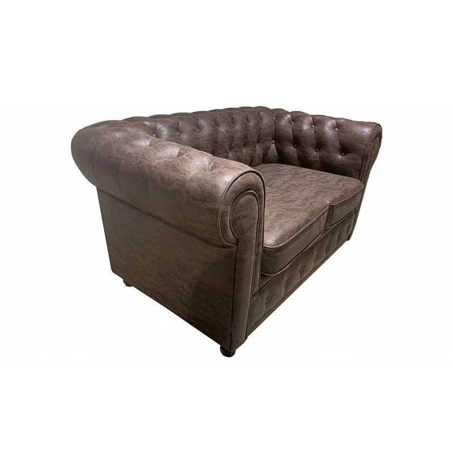 Salon meubles moss | Canap Chesterfield Vintage 2 Places Aspect Vieilli - Liverpool Marron