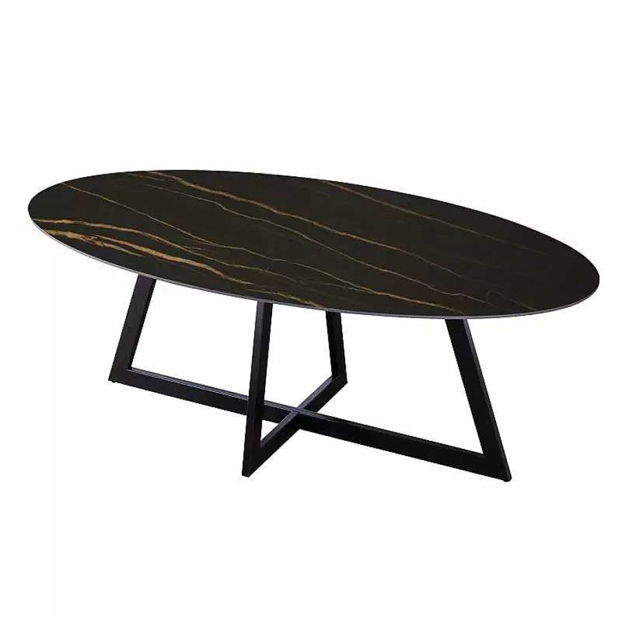 S Jour meubles moss | Table De Salle Manger Ovale En C Ramique Effet Marbre Louison 220X110 Noir