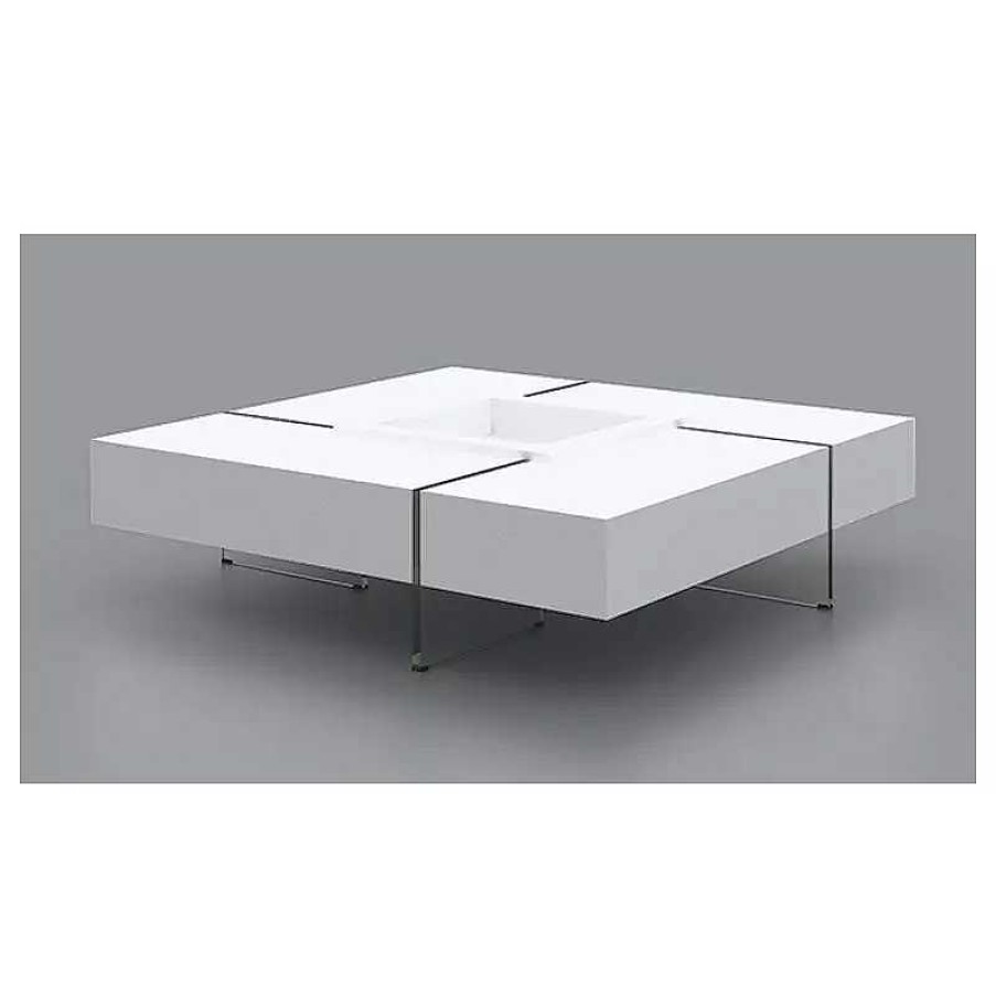 Salon meubles moss | Table Basse Carr E Avec Pieds En Verre - Crystalline 119X119 Blanc