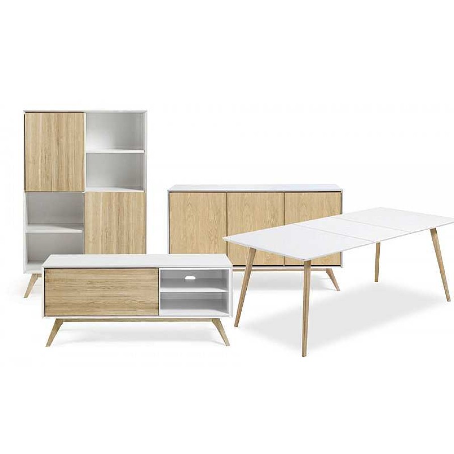 S Jour meubles moss | Buffet / Bahut 3 Portes Scandinave Blanc Mat - Panzos 154Cm Bois Clair 1