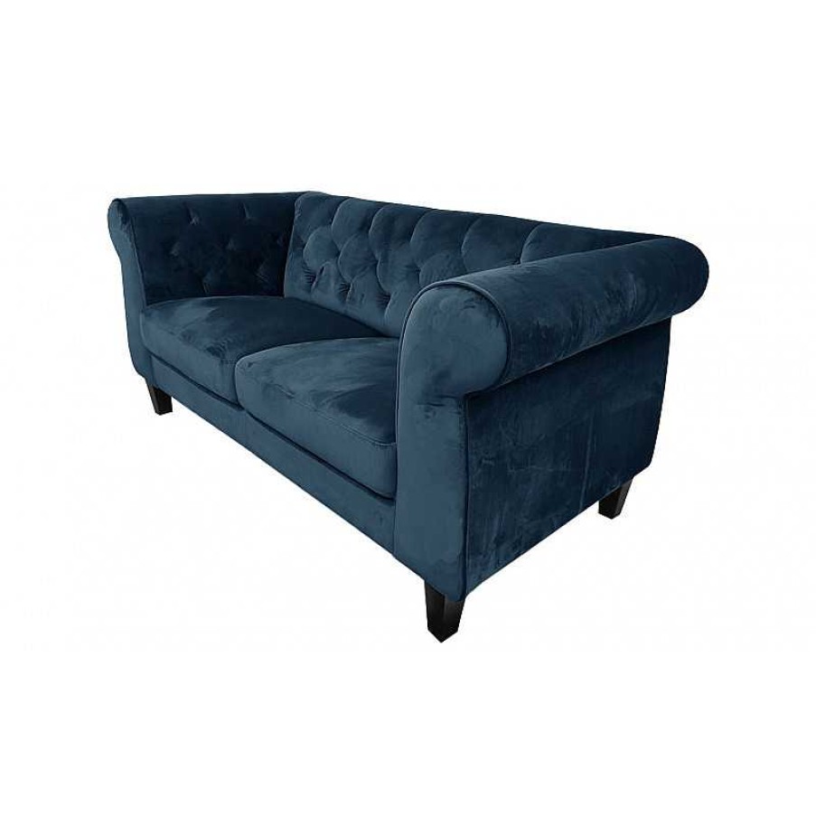 Salon meubles moss | Canap 2 Places Chesterfield Capitonn En Velours - Eriko Bleu