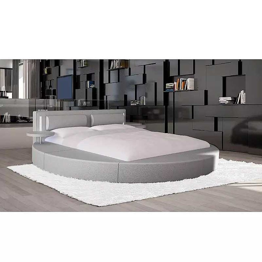 Chambre meubles moss | Lit Rond Avec Tablettes Clairage Led - Vonn Gris