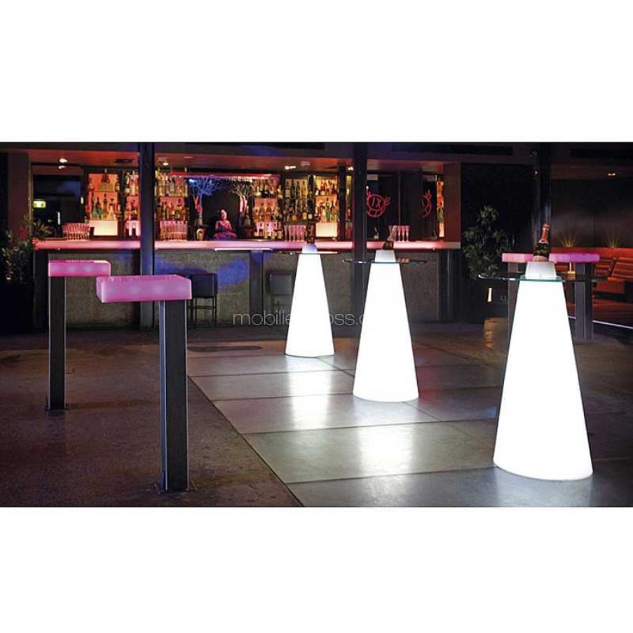 Jardin meubles moss | Peak - Table Haute Slide Lumineuse Avec Plateau En Verre Blanc