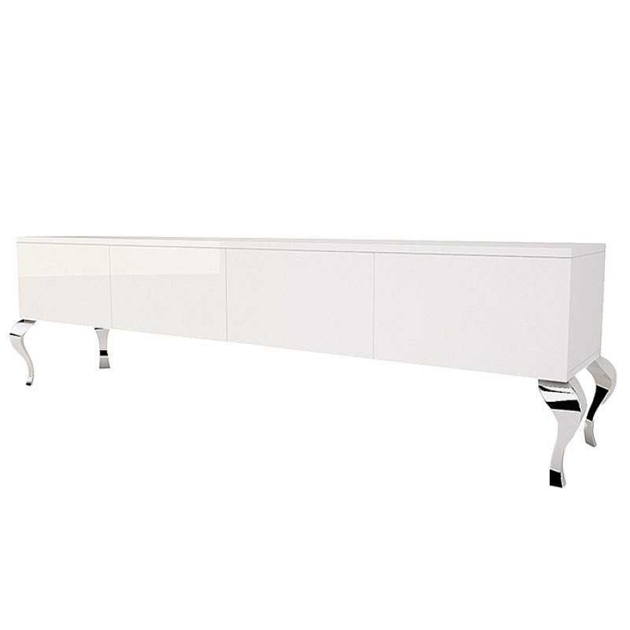 Salon meubles moss | Meuble Tv Laqu 4 Portes Style Baroque - Betty 200Cm Blanc