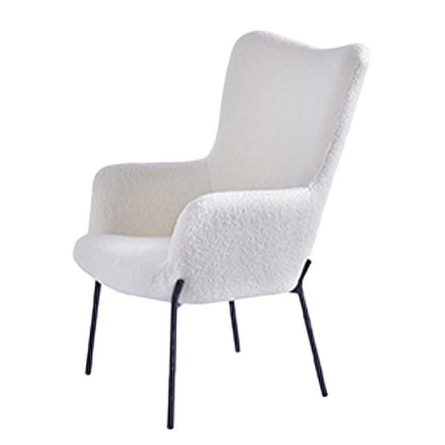 Salon meubles moss | Fauteuil Boucle Effet Peau De Mouton Avec Repose Pied - Mounty Blanc