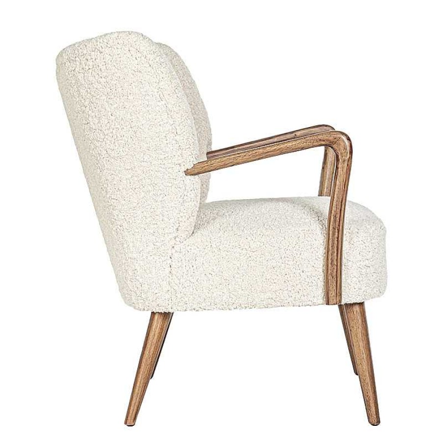 Salon meubles moss | Fauteuil Effet Peau De Mouton Structure Bois - Bilbao Blanc