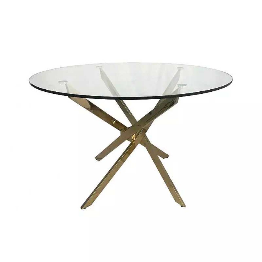 S Jour meubles moss | Table D Ner Ronde En Verre Et Pieds Dor S - Dario Dor 120 Transparent