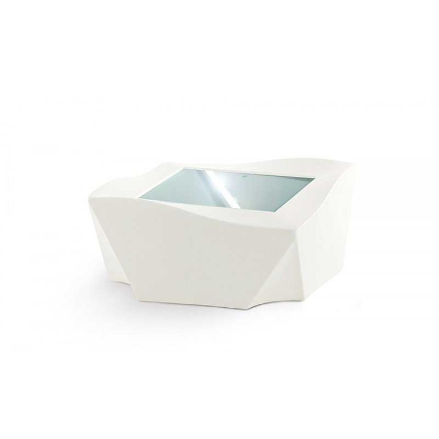 Jardin meubles moss | Table Basse Design Slide En Poly Thyl Ne Et Verre - Kami Ni Blanc