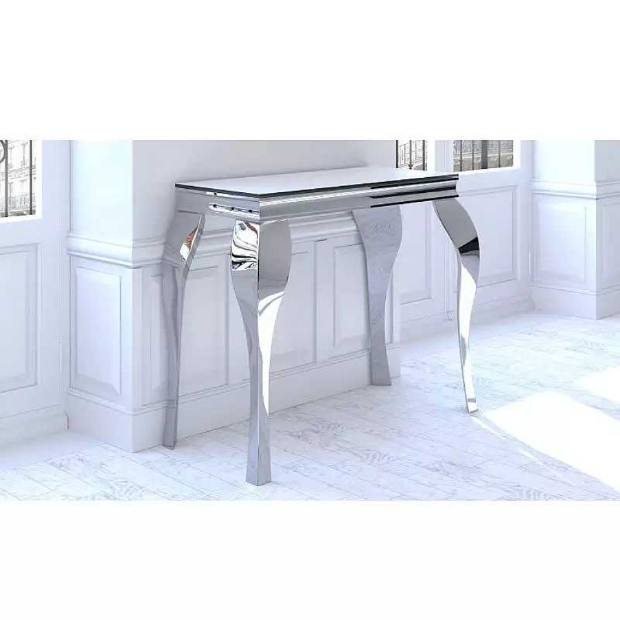 Salon meubles moss | Console Laqu E Baroque Rectangulaire Moderne - Betty 112Cm Blanc