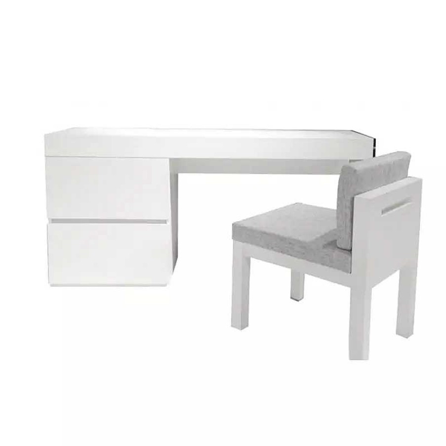 Chambre meubles moss | Bureau Coiffeuse Design Et Sa Chaise - Crystalline 160Cm Blanc