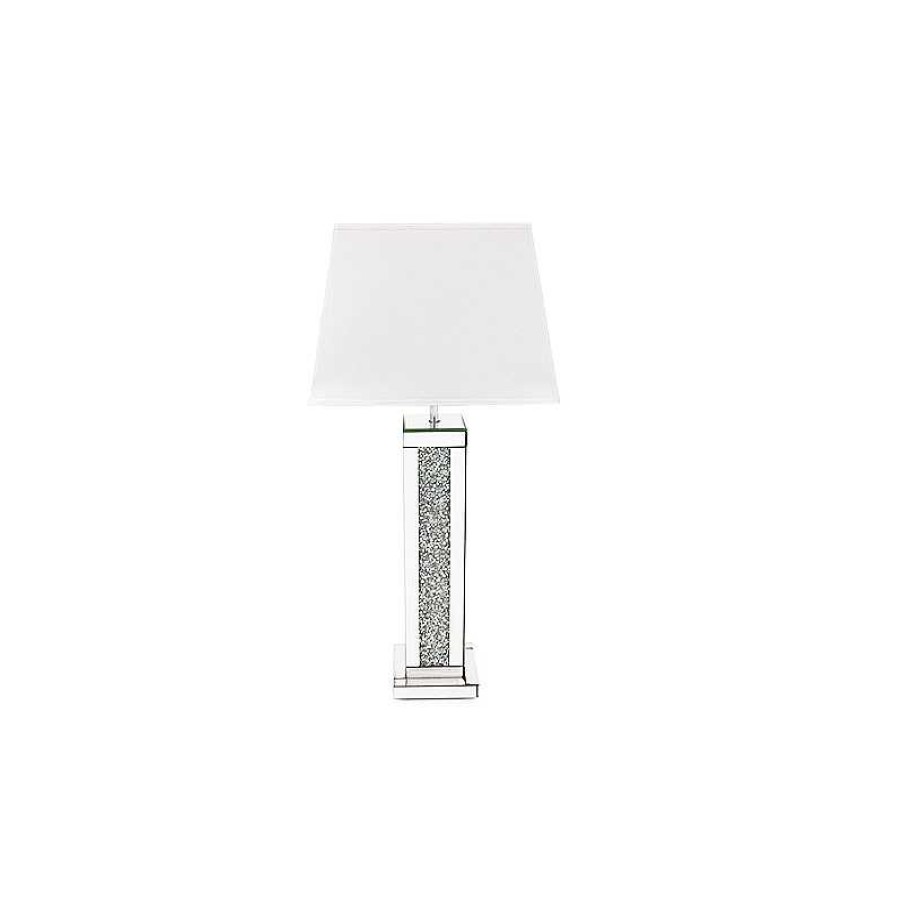 D Coration meubles moss | Lampe Carr E Miroir Et Strass Abat-Jour Blanc - Manihi