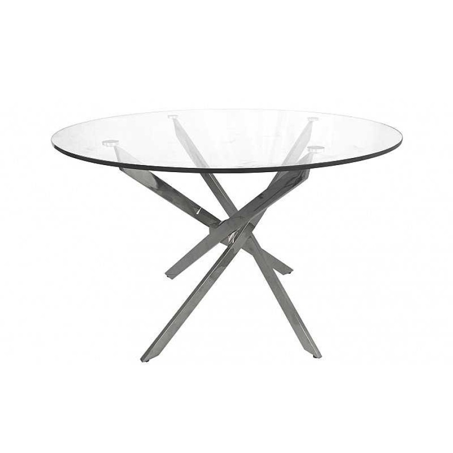 S Jour meubles moss | Table D Ner Ronde En Verre Et Pieds Chrom S - Dario 120 Transparent