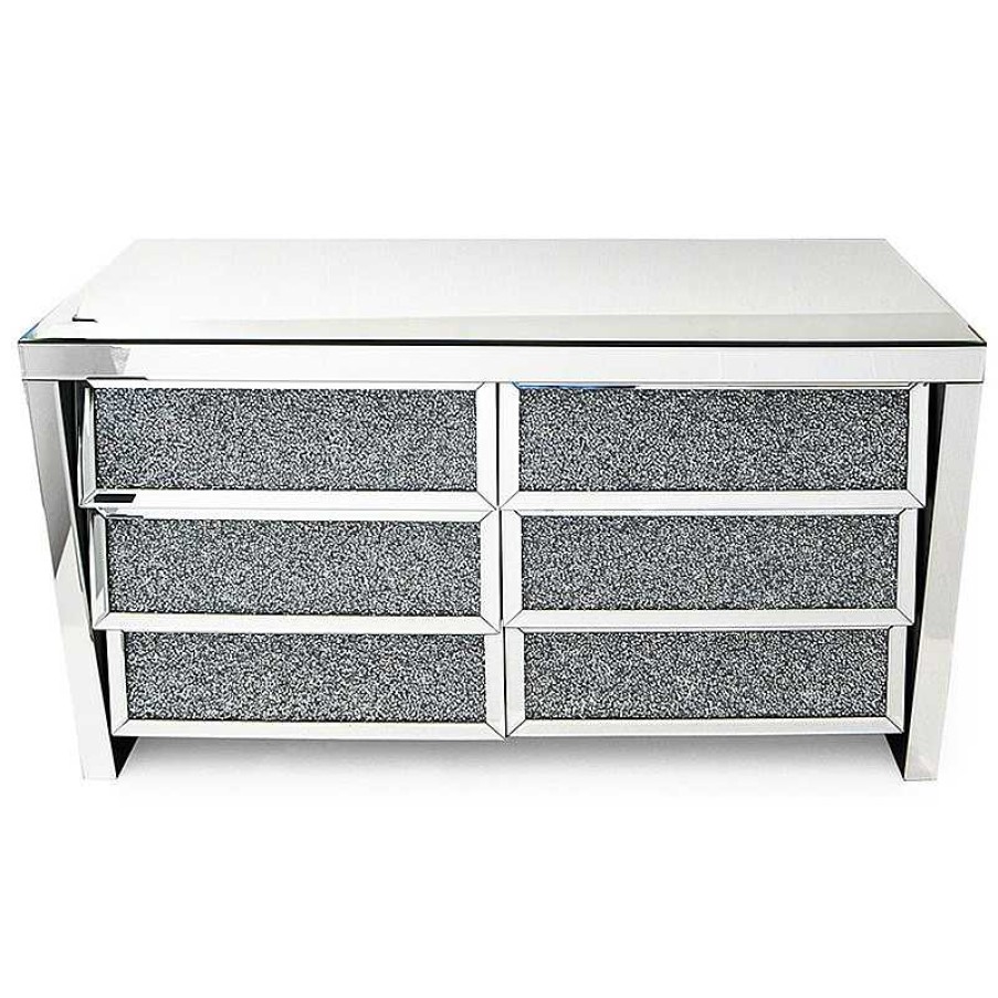 Salon meubles moss | Commode 6 Tiroirs Design Miroir - Manihi 125Cm Argent