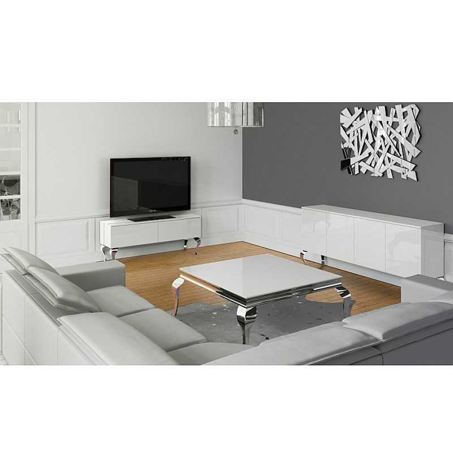 Salon meubles moss | Meuble Tv Laqu 2 Tiroirs Style Baroque - Betty 140Cm Blanc