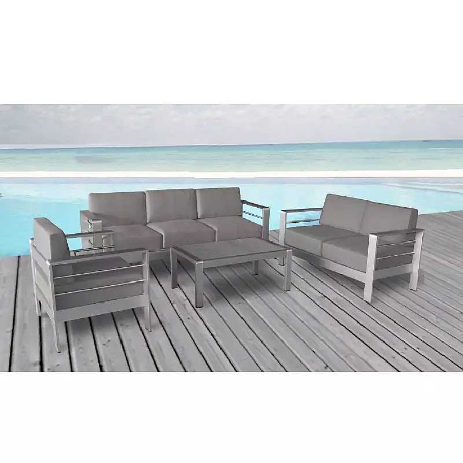 Jardin meubles moss | Salon De Jardin - Orolo - 3 Places + 2 Places + Fauteuil + Table Basse Taupe