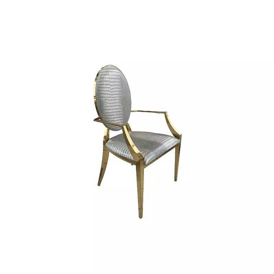 Salon meubles moss | Fauteuil M Daillon Baroque Effet Croco - Palmyr Dor Gris