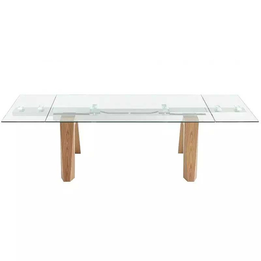 S Jour meubles moss | Table De Salle Manger Extensible En Verre Et Pieds Bois - Joyce Transparent