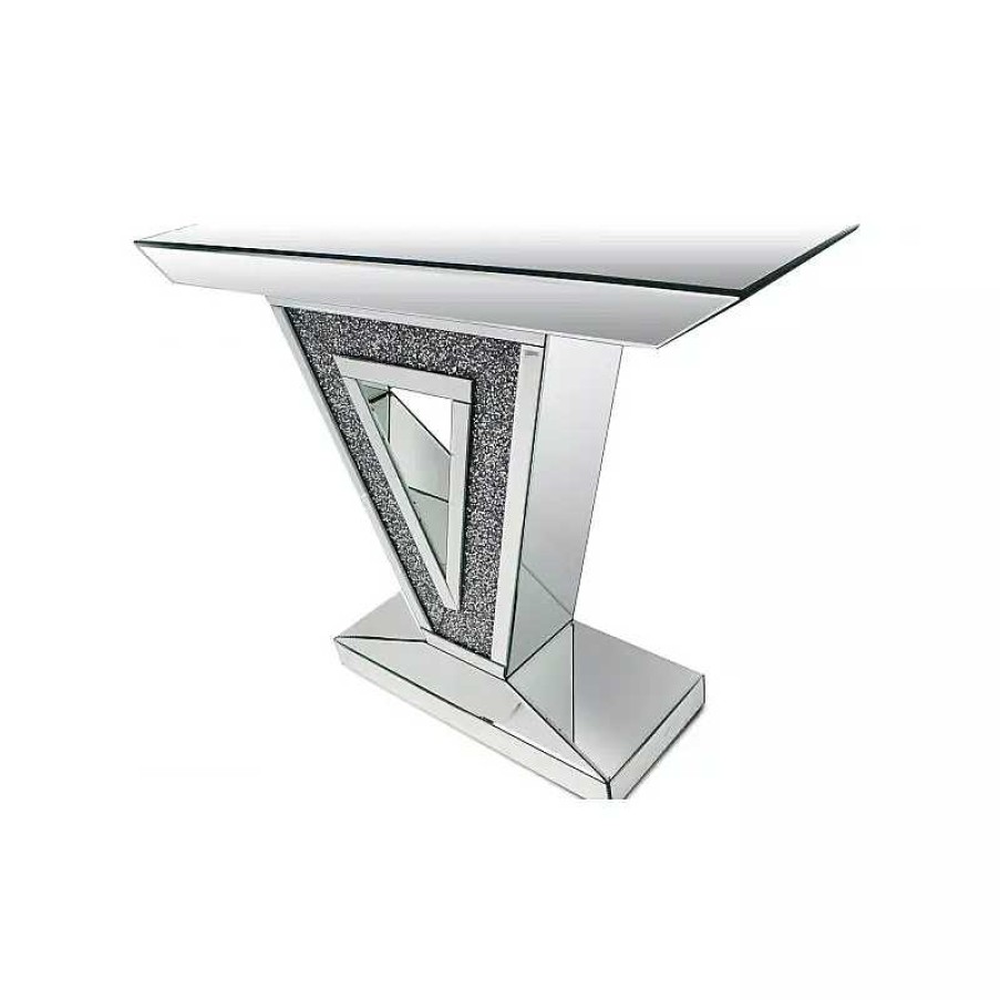 Salon meubles moss | Console Miroir Et Strass En Forme De V - Manihi 120Cm Argent