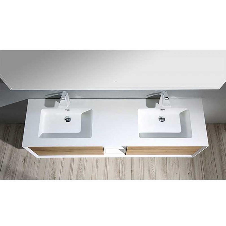 Salle De Bain meubles moss | Meuble De Salle De Bain Double Vasque - Floy 190Cm Bois Clair 1